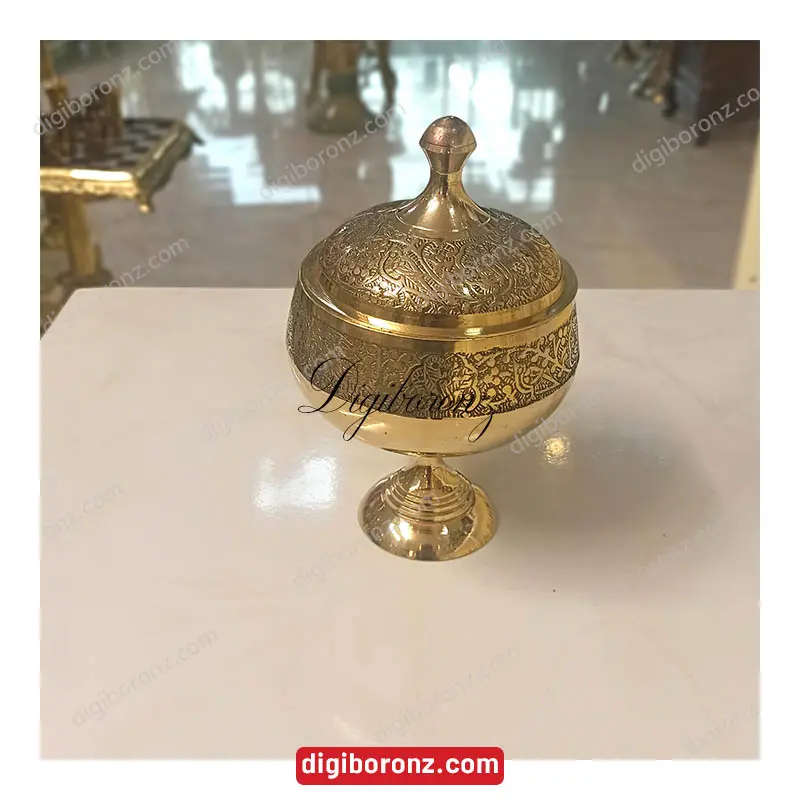 قندان برنجی برنزی رینگ پایه دار طرح طاووس 5 اینچ 
