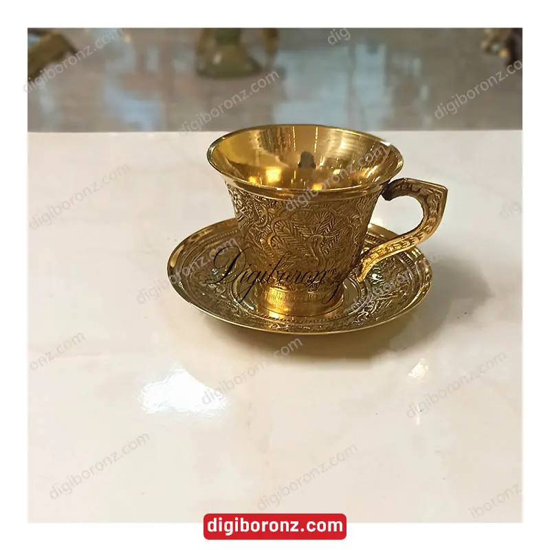 فنجان برنجی برنزی نعلبکی طرح طاوس شیپوری کوچک