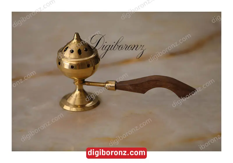 اسپند دود کن برنجی برنزی دسته چوبی ۱۸ سانت