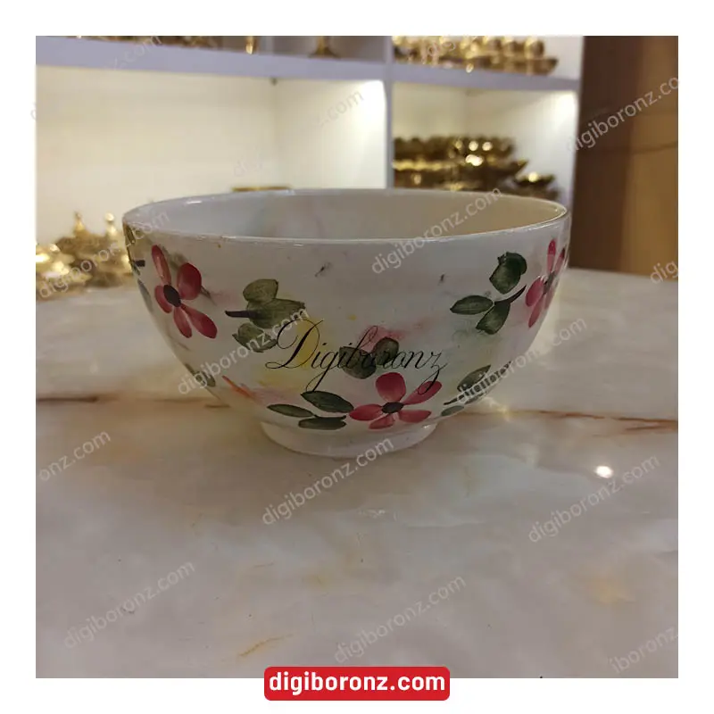 کاسه سفالی گل سرخی دو نفره طرح گرد 