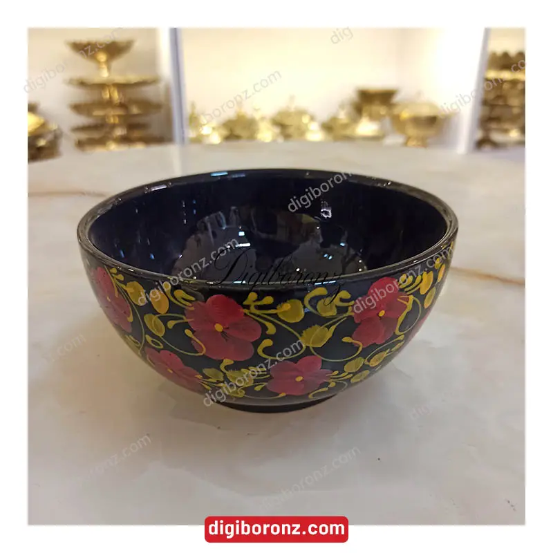 کاسه سفالی آبگوشت تک نفره سرمه اي گل قرمز