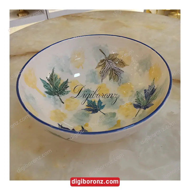 کاسه سفالی بزرگ مهگل آبی