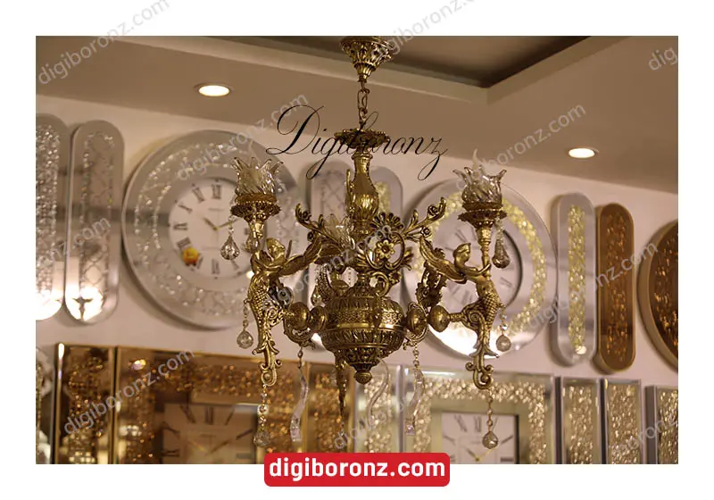 لوستر برنجی برنزی سیاه قلم سه شاخه فرشته پرنسس طلایی