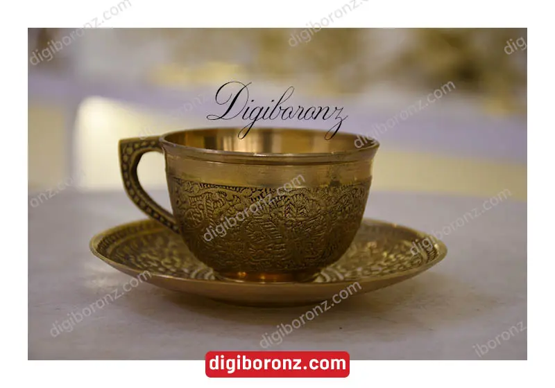 فنجان نعلبکی برنجی برنزی هندی طرح طاووس درجه یک