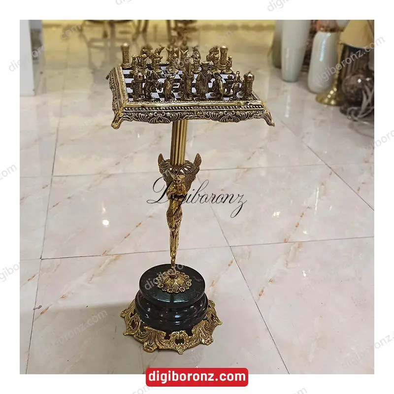 شطرنج برنجی برنزی کوچک پایه سنگ با مهره
