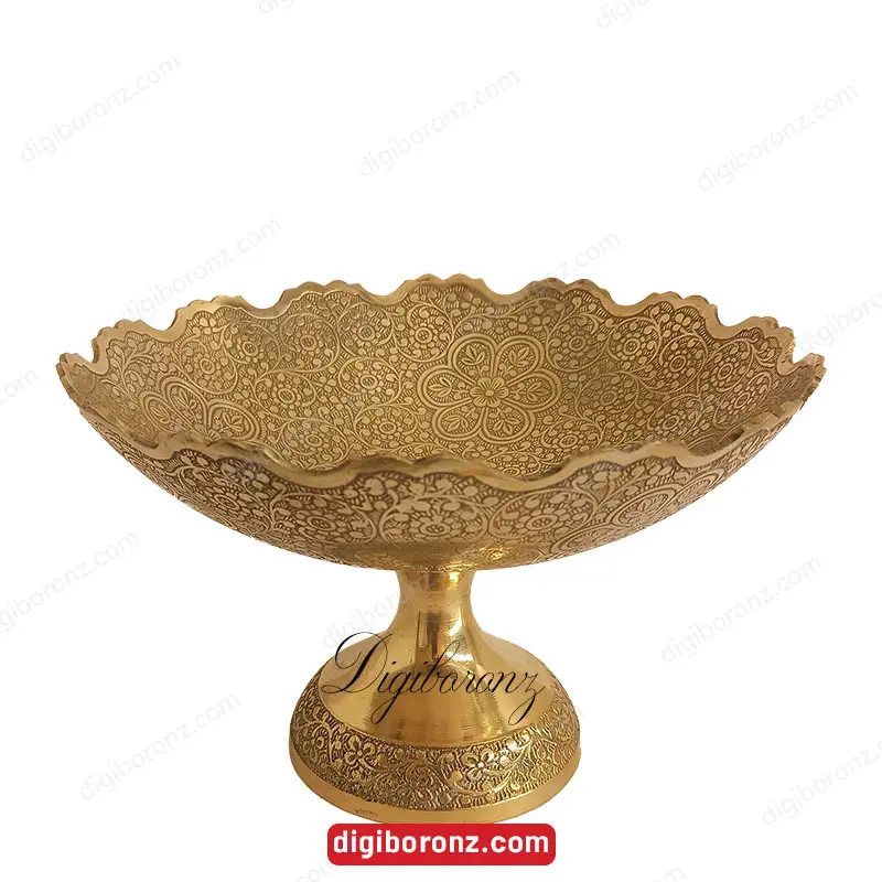 ظرف هندی برنجی برنزی لب قلعه طرح گل 11 اینچ