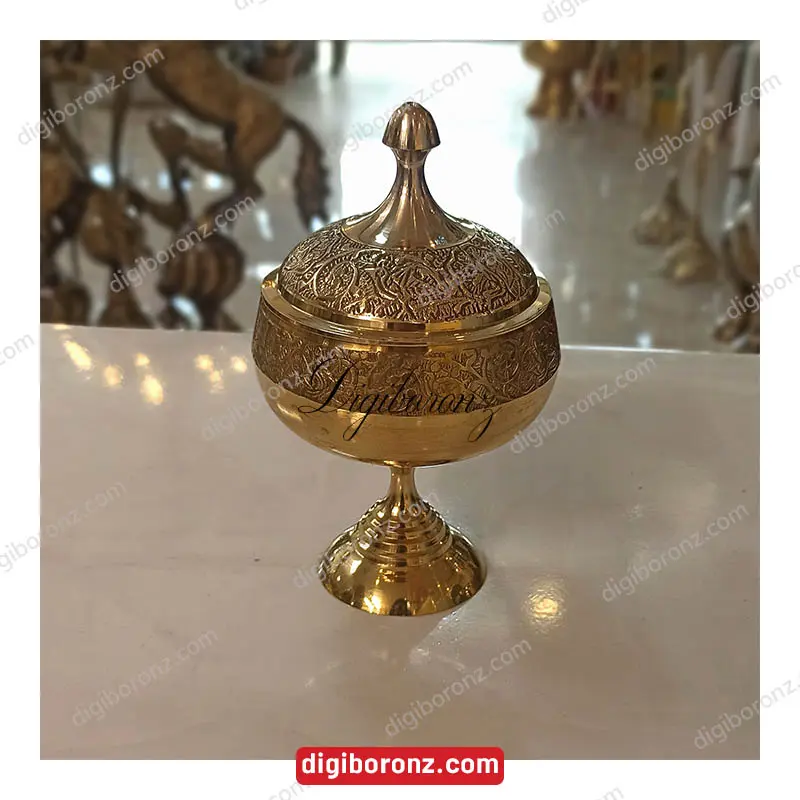 قندان برنجی برنزی رینگ پایه دار 4 اینچ