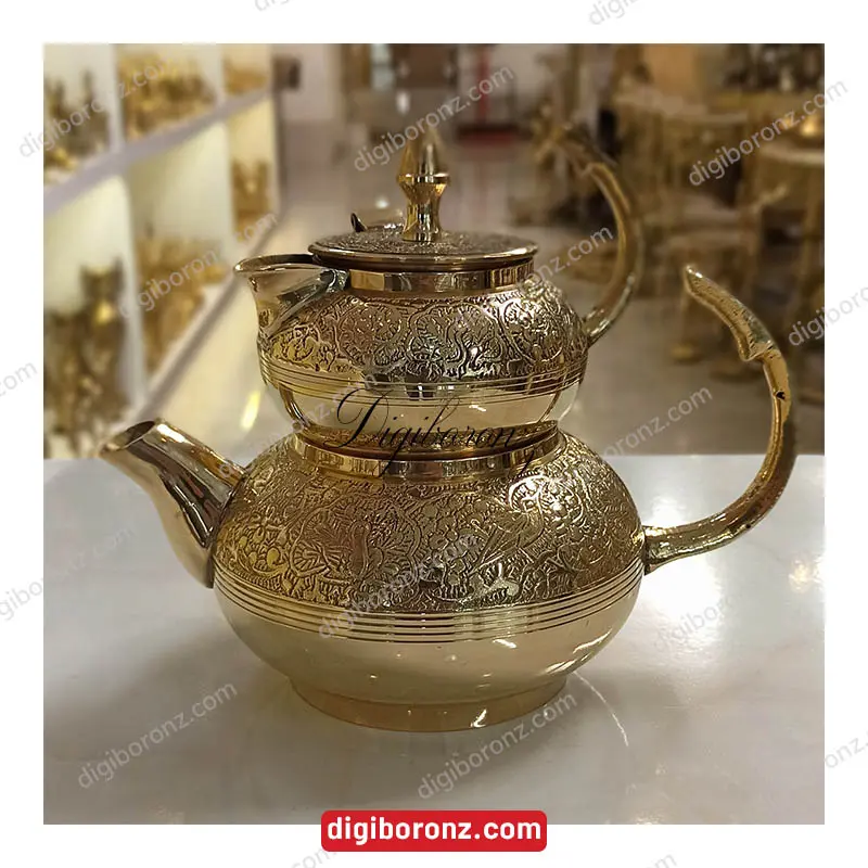 کتری قوری برنجی برنزی هندی دسته دار طرح طاووس